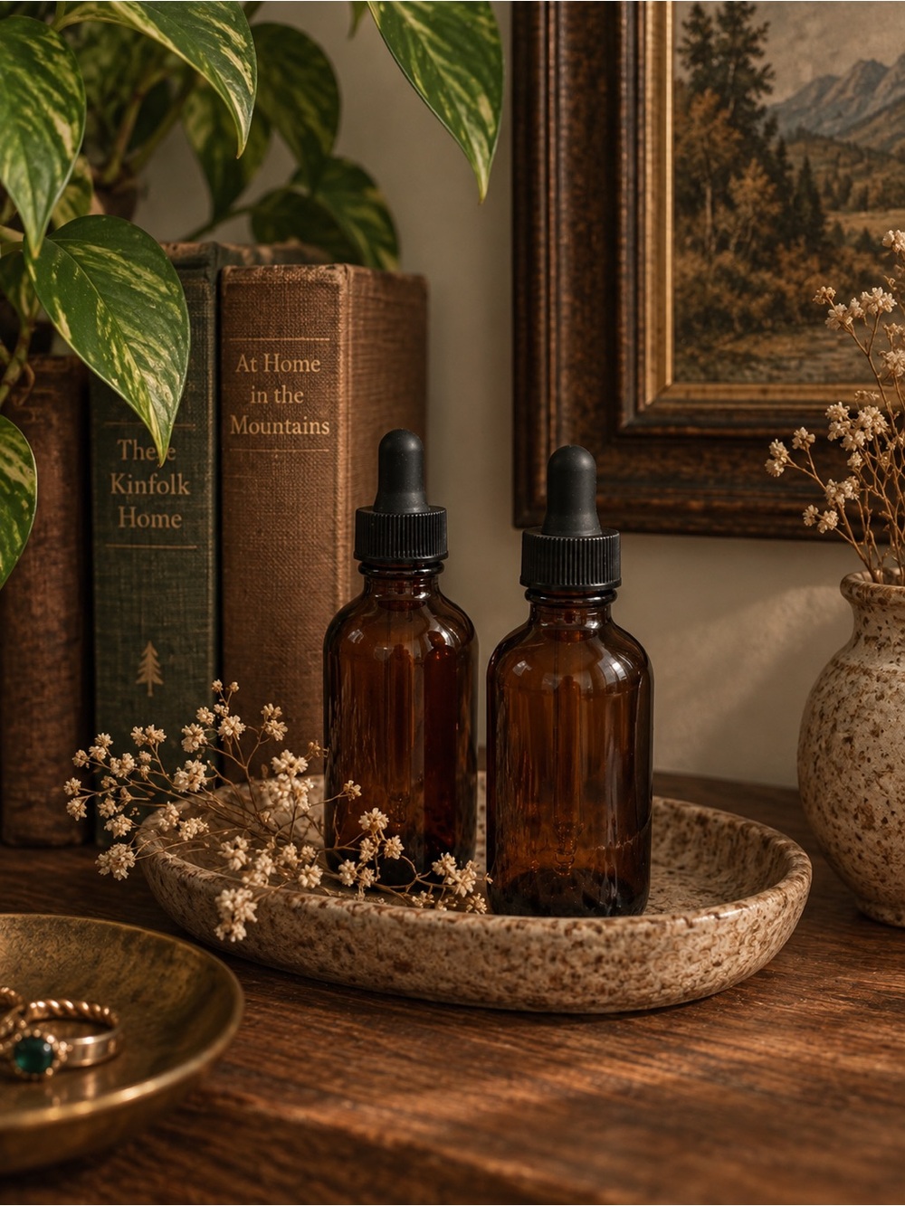 Amber Glass Dropper Bottles with Black Caps (Set of 2)